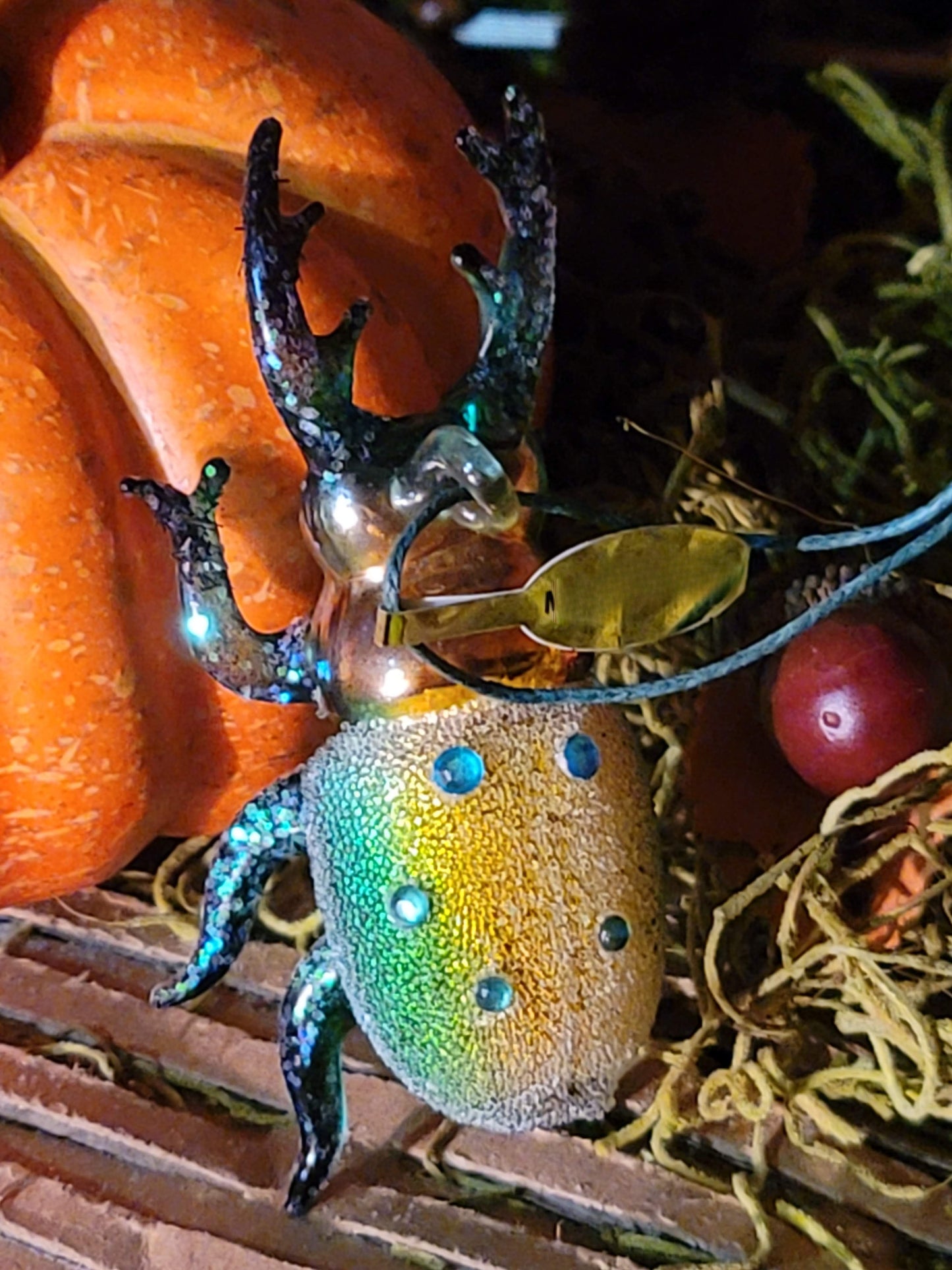 Vintage Victorian Style Glittered Stubbin Beetle Bisquit Ornament