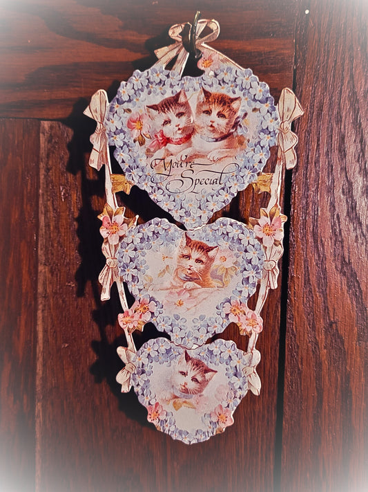 Vintage Victorian Style Special Kittens Hanging Hearts Greeting Card