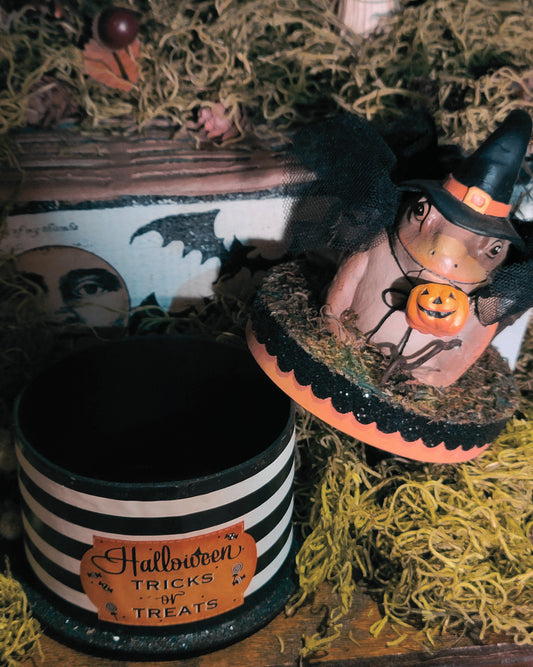 Vintage Halloween Style Bethany Lowe Witch Toad on Box Container