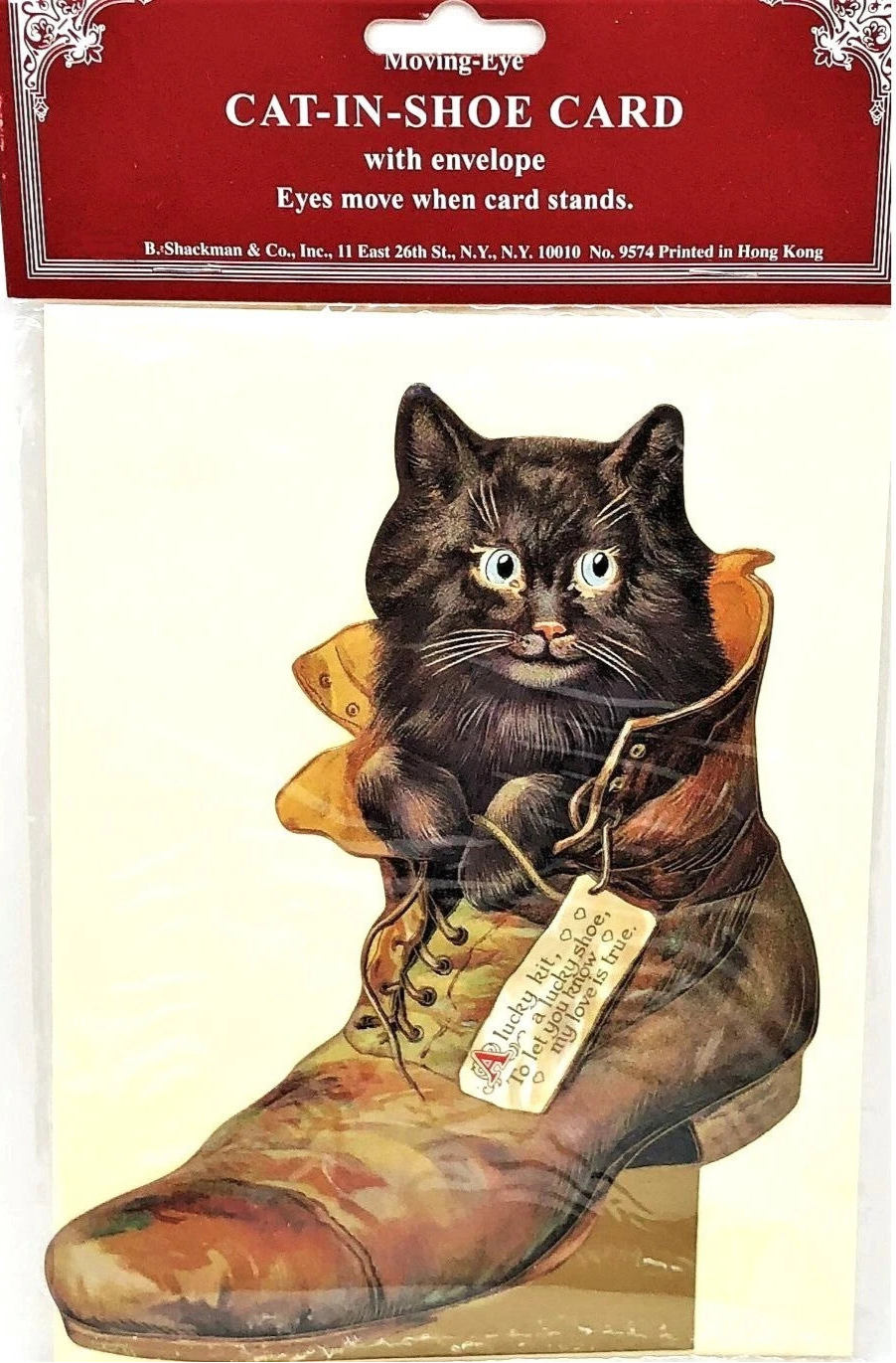 Vintage Victorian Style Mechanical Moving Eyes Cat Easel Lovers Greeting Card